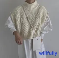 Willfullyウィルフリー ハイネックパッチワークケーブルニットベスト