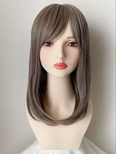 新品　フルウィッグ　セミロング　アッシュベージュ　耐熱　かつら　ウィッグ