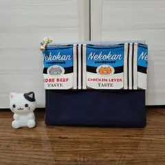 ポケットティッシュポーチ　ねこ缶　青