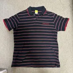 adidas 黒赤ストライプ ポロシャツ　L