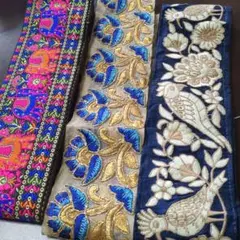 インド刺繍リボン　計約5.3m　セット　ぞう柄　鳥柄