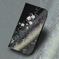 iPhone16 手帳型 ケース ★ 和柄 夜中白花 和柄華 8g