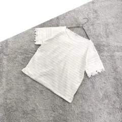 B1381◆グッドデイ/ナチュラル可愛いレース装飾ボーダーTシャツ/M