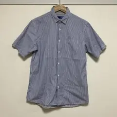 BEAMS ビームス　ストライプ半袖シャツ　ホワイト×ブルー