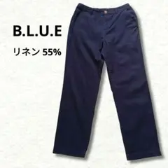 B.L.U.E リネン混 ストレートパンツ ウエストゴム ネイビー Mサイズ