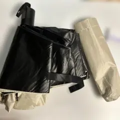 黒とベージュの折りたたみ傘 晴雨兼用 逆さ傘