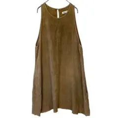 ZARA リネン 100% ライトブラウンノースリーブワンピース L