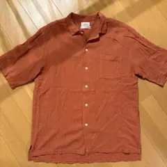 ☆美品☆JUNRED オレンジ　リネンシャツ　半袖　Lサイズ　テラコッタ
