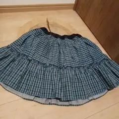 120サイズ　ファミリア　リバーシブルスカート　青　チェック