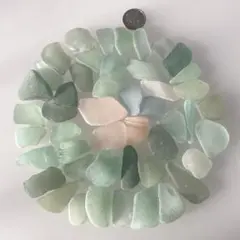 天然 シーグラス ◎緑 グリーン系 パステル 薄ピンク 薄青◎ 【47個】