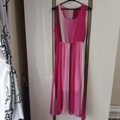 ピンク ストライプ ロングドレス ノースリーブ