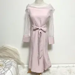 YUGA_YGMC オフショルダー シアーアーム ドレスワンピース S ピンク