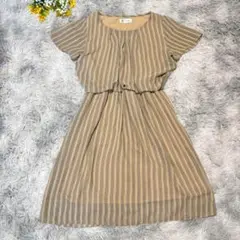 エムケーミッシェルクラン　ストライプシフォンワンピース　【L】40　ベージュ