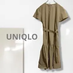 k1【ユニクロ】ワンピース/美品 着痩せ 半袖 切り替え ベルト付き ゆったり