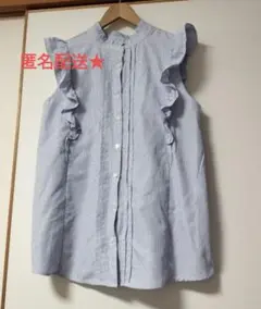 ディスコート　トップス　シャツ　ブラウス　ふりる　ストライプ　ノースリーブ　美品
