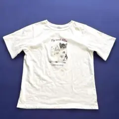 Tシャツ 猫 ネコ ねこ プリント 白 ホワイト LL レディース