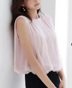 新品SAISON DE PAPILLON ふんわりチュールノースリーブブラウス