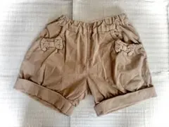 【使用品】BeBeリボン付きポケット ベージュハーフパンツ