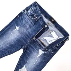 アズール AZUL クラッシュ リペア加工 ストレッチデニム ファスナー zip