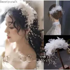 ヘッドドレス ピンク シフォン 白花 成人式 ヘアアクセサリー ブライダル 花嫁