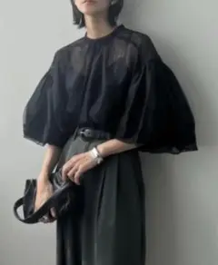 新品未使用 バルーンスリーブシアーブラウス ブラック