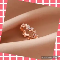 【新作】 特別価格☆蝶々 ピンクゴールド リボン 指輪 ◆138