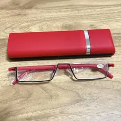 老眼鏡 スクエア型 ケース付 軽量TR90ブルーライトカット +2.00 レッド