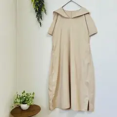 良品✨La-gemme 「フリー」セーラー襟 ベージュ 半袖 ロングワンピース