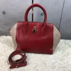 フルラ 2way ハンドバッグ ショルダー バイカラー レザー シボ革