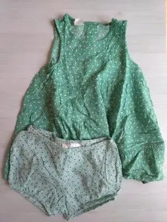 H&M 緑色水玉ノースリーブワンピース ショートパンツセット 92cm