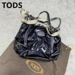 トッズ TODS ブラック エナメル SACCA 2WAYショルダーバッグ