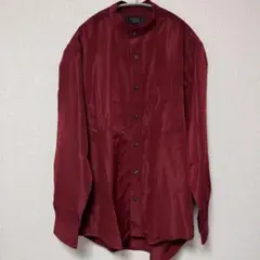 【メンズ古着】COMFORT AVENUE バーガンディ バンドカラーシャツ