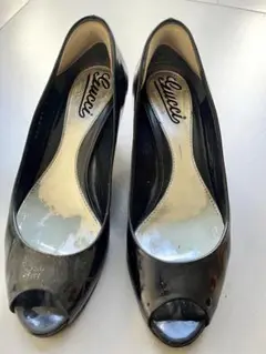 グッチ GUCCI オープントゥ パンプス サンダル ブラック 黒 34 1/2