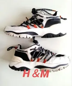 ★H＆M★ ホワイト/グレーブラック/オレンジ スニーカー