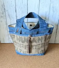 デニム＆コーヒー豆麻袋　リメイク　トート　ハンドメイド
