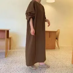 リネン ロング ワンピース レディース ラウンドネック