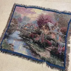 USA製 風景 モザイク アート マルチカバー ソファーカバー　ヴィンテージラグ