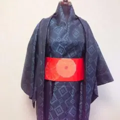 羽織 ブルー ネイビー 紺色 菱形 ヴィンテージ 訪問着 着物 セットアップ
