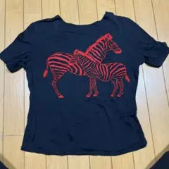 ゼブラ柄プリント 半袖Tシャツ　7A 黒　刺繍　美品