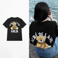 黒Tシャツ　オーバーサイズ　バックプリントテディベア　くま　ユニセックス