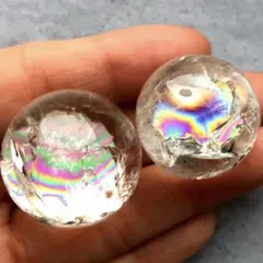 【虹大きめ！2個セット！早い者勝ち】天然石　アイリスクォーツ　水晶　丸玉5