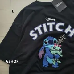 ディズニー スティッチ スクランプ さがら 刺繍 半袖 tシャツ L