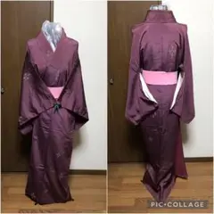 袖躾付きアンティーク!!パープルピンスト ターコイズ黄井絣 袷