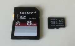 SDカード 8GB、micro SD 32GB