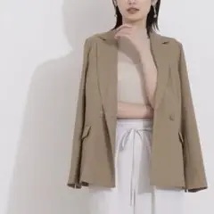 NATURAL BEAUTY BASIC リネンライク ダブルブレストジャケット