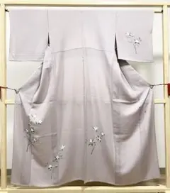 A5 単衣 本加賀友禅 染め 南克治作 花模様 薄紫 縮緬 正絹 付下げ 着物