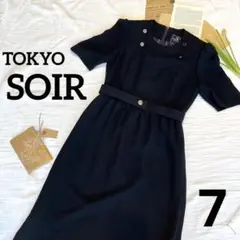 596【SOIR】レディース フォーマル ワンピース 黒 冠婚葬祭 五分袖
