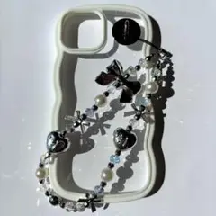 Silver×Pearl×Lovelyビーズストラップ♡スマホストラップ♡