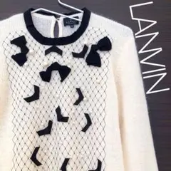 【LANVIN】ウールu0026モヘヤ混✳︎リボンu0026パールがかわいいニット ✳︎38size