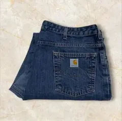 【Carhartt オーバーサイズ デニムパンツ 刺繍ロゴ 46x30】